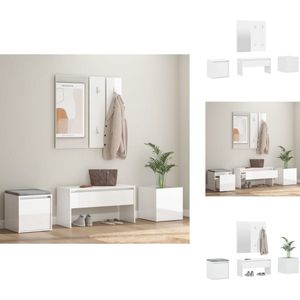 vidaXL Gangmeubelset - Gangmeubelsets - Halmeubel - Garderobeset - Garderobe set bewerkt hout hoogglans wit