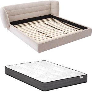 Vente-unique Bed 160 x 200 cm met ingekeept hoofdbord - Boucléstof - Beige + matras - LARUMO van Maison Céphy L 210 cm x H 82 cm x D 236 cm