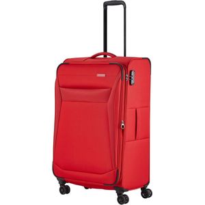 Koffer met 4 wielen maat L softshell, bagageserie met uitklapvouw + randbescherming, trolley in tijdloze look, 78 cm, 90 - 97 liter, rood