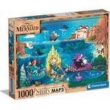 Clementoni - Puzzel 1000 Stukjes Disney Maps Little Mermaid, Puzzel Voor Volwassenen en Kinderen, 14-99 jaar, 39664