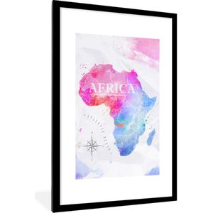 Fotolijst incl. Poster - Waterverf - Wereldkaart - Afrika - 80x120 cm - Posterlijst