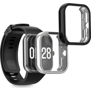 kwmobile 2x smartwatch hoes geschikt voor Xiaomi Redmi Watch 4 hoesje - Siliconen sporthorloge cover - Activity tracker case in zwart / zilver