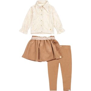 Koko Noko - Kledingset - 4 delig - Rok bruin - Blouse met kant Off white - 2paar leggings bruin - Maat 128