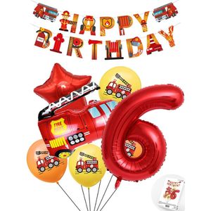 Cijfer ballon 6 jaar Pluspakket Brandweer Ballonnen -Happy Birthday Slinger - Helium Ballon - Snoes