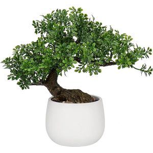 25 cm kunstplant bonsai boom keramische pot esthetische Japanse decoratie woonkamer slaapkamer badkamer vensterbank - podocarpus bonsai