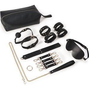 BDSM Fancy 9 Item Kit - Luxe Draagtas met 9 Verschillende BDSM Artikelen - Zwart