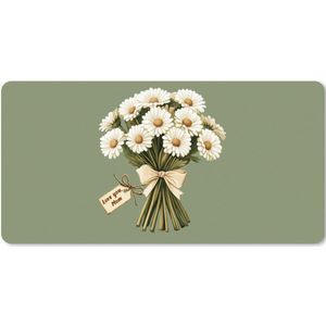 Muismat XXL - Bureau onderlegger - Bureau mat - Lint - Boeket - Groen - Quote - 100x50 cm - XXL muismat