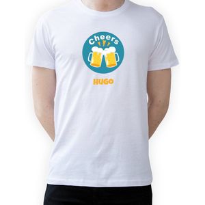 T-shirt met naam Hugo|Fotofabriek T-shirt Cheers |Wit T-shirt maat L| T-shirt met print (L)(Unisex)