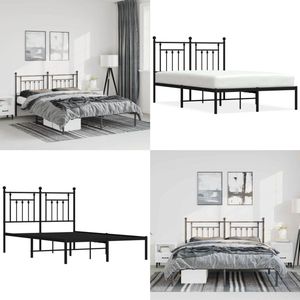 vidaXL Bedframe met hoofdbord metaal zwart 135x190 cm - Bedframe - Bedframes - Tweepersoonsbed - Bed