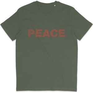 Heren en Dames T shirt - Peace, Vrede - Khaki Groen - 3XL