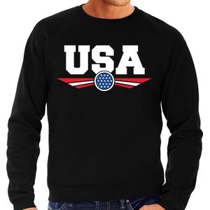 Amerika / America landen sweater met Amerikaanse vlag - zwart - heren - landen sweater / kleding - EK / WK / Olympische spelen outfit L