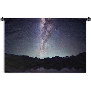 Wandkleed Melkweg - De Melkweg met een blauwe gloed Wandkleed katoen 90x60 cm - Wandtapijt met foto