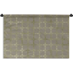 Wandkleed Luxe patroon - Luxe patroon van lichtgouden vierkanten tegen een grijze achtergrond Wandkleed katoen 180x120 cm - Wandtapijt met foto XXL / Groot formaat!