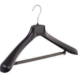 De Kledinghanger Gigant - Mantelhanger - Kostuumhanger - Jassenhanger - Volwassenen - FG48 - 40 Stuks - Kunststof - Zwart - Gebogen Model - Schouderverbreding 6 cm - Broeklat met Schuim - 48 cm - Kledinghanger - Kleerhanger - FG-Serie (FG48/BS_00/40)