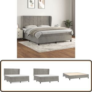 vidaXL Boxspring Fluweel Lichtgrijs 160x200 cm Boxspringbed - Fluweel Bed - Tweepersoons Bed - King Size Bed - Pocketed Spring Mattress