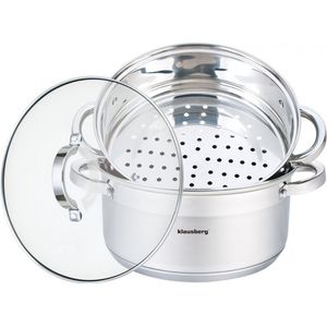 Stoompannen Set 3-delig I Kookpan Stoominzet Deksel Ø 24 cm - 5.0L RVS Rijststomer Stoompan Groentestomer Vis- en Vleesstomer I Gezond Lekker Zuinig