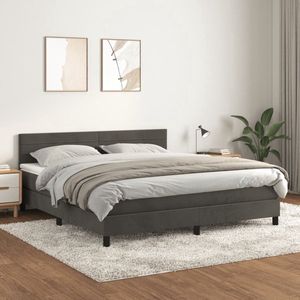 vidaXL Fluweel Bed - Boxspringbed - Boxspring met matras fluweel donkergrijs 180x200 cm - Velvet Bed - Tweepersoonsbed - Groot Bed