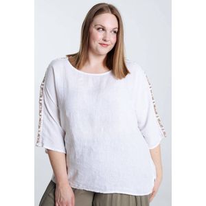 Paprika Effen blouse in linnen met borduurwerk op de schouders