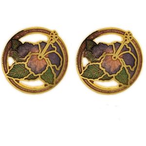 Behave Dames oorbel steker bloemen emaille goud-kleur