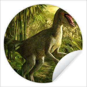 Behangsticker kinderkamer - Dinosaurus - Planten - Groen - Illustratie - Kinderen - Jongens - Jongenskamer decoratie - ⌀ 30 cm