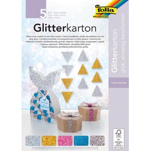 Folia Glitterkarton (zilver, goud, roze, blauw en mix) 5 stuks