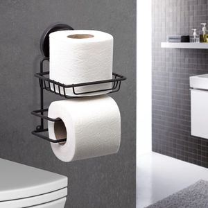 WC Papierhouder Met Zwarte Achterkant / Magic Adhesive Paper Holder / Wall Stick WC Papierhouder / Back-up Toiletrolhouder / Lijm / Zuignap / Zwart