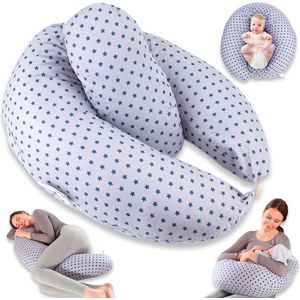 2-in-1 XXL Zwangerschapskussen - Zijslaapkussen voor Baby - Met Binnenkussen en Katoenen Voedingskussenhoes - Blauw