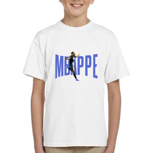 Mbappe - kylian - PSG - Kinder T-Shirt Wit -Blauwe tekst - Maat 122/128 - T-Shirt leeftijd 7 tot 8 jaar - Grappige teksten - Cadeau - Shirt cadeau - Voetbal- verjaardag