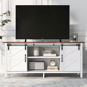 Grote tv-kast, tv-meubel voor entertainmentcenter, verstelbare planken voor woonkamer, eetkamer, witte tv-kast, dressoir met 2 schuifdeuren, lage kast, 120 x 40 x 60,5 cm