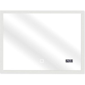 Trend24 Spiegel - Spiegel met verlichting - Spiegels - Wandspiegel - LED - A++ - Dimbaar - Klok - 80 x 60 cm
