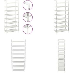 vidaXL Schoenenrek met 8 schappen metaal en nonwoven stof zilverkleur - Schoenenrek - Schoenenrekken - Schoenenordener - Schoenenordeners