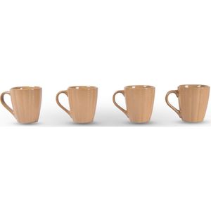 Set van 4 Aardewerk Koffie Kopjes - 200ml - Beige - Met Keramisch Patroon - Diameter Top: 7.5cm - Diameter Bottom: 5.5cm - Hoogte: 9cm - Kopjes & Mokken Perfect voor Geschenken