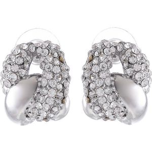 Behave Oorbellen - oorstekers - klassieke knopen - zilver kleur - met steentjes - 2.5 cm