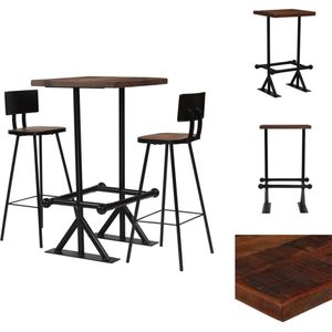 vidaXL Retro Barset - Gerecycled Hout - Industriële Stijl - Bartafel 60x60x107cm - Barstoel 45x36x99cm - Set tafel en stoelen