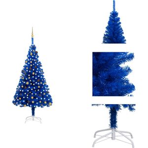 vidaXL Kunstkerstboom Blauw 240 cm - PVC - LED-verlichting - Incl - kerstballen en piek - Decoratieve kerstboom