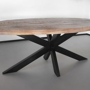 Eettafel ovaal mangohout 180cm James lichtbruin ovale industriële tafel duurzaam mango eetkamertafel