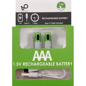 AAA Batterijen - 2x Oplaadbare AAA batterij - met usb-c oplaadsnoer /oplader - <1200x oplaadbaar cyclus