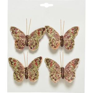 Decoris Vlinder stof op clip roze set a 4 stuks