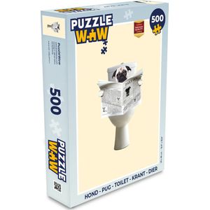 Puzzel Hond - Pug - Toilet - Krant - Dier - Legpuzzel - Puzzel 500 stukjes