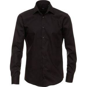 VENTI modern fit overhemd - popeline - zwart - Strijkvriendelijk - Boordmaat: 44