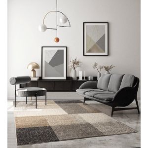 Vloerkleed Thales -160 x 220 cm modern, laagpolig, voor woonkamer, slaapkamer, contour, geometrische patronen, geruit, beige