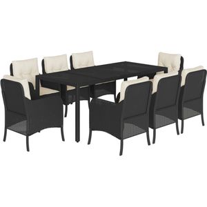 vidaXL 9-delige Tuinset poly rattan zwart - Tuinset - Tuinsets - Loungeset - Tuintafel