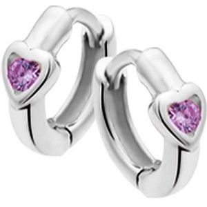 YO&NO - Oorbellen - Zilver - Oorringen - klap - Hart - Zirkonia - Amethyst - 10mm - 3,5mm - Kinderen - Zilver 925