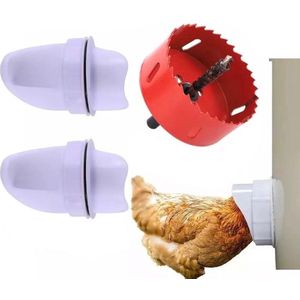 Pluimvee 2x feeder - automatisch voersysteem - 2 feeders en gatenzaag - voerbak kip en ander pluimvee of gevogelte