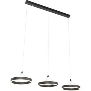 QAZQA lyani - Design Dimbare LED Hanglamp eettafel met Dimmer voor boven de eettafel | in eetkamer - 3 lichts - L 110 cm - Zwart - Woonkamer | Slaapkamer | Keuken