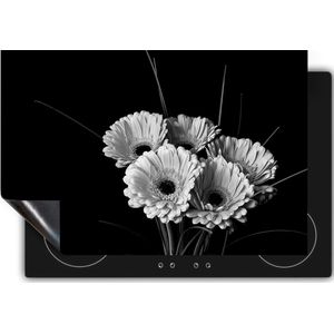 Chefcare Inductie Beschermer Roze Gerbera Bloemen - Zwart Wit - 70x55 cm - Afdekplaat Inductie - Kookplaat Beschermer - Inductie Mat