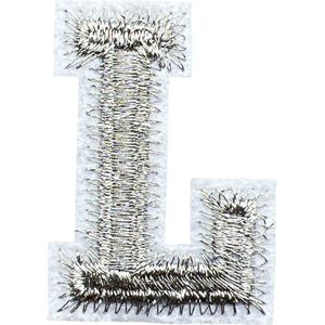 Alfabet Letter Strijk Embleem Patch Zilver Wit Letter L / 3.5 cm / 4.5 cm