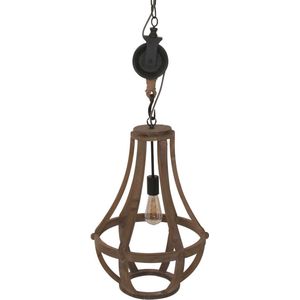 Landelijke houten hanglamp Liberty Bell | 1 lichts | bruin / zwart | hout / metaal | in hoogte verstelbaar tot 195 cm | Ø 40 cm | eetkamer / woonkamer lamp | modern / sfeervol design