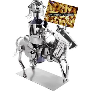 BRUBAKER Wijnfleshouder Ruiter - Metalen Sculptuur Flessenstandaard - 43 cm Metalen Figuur Wijngeschenk voor Paarden en Paardensport Fans met Wenskaart