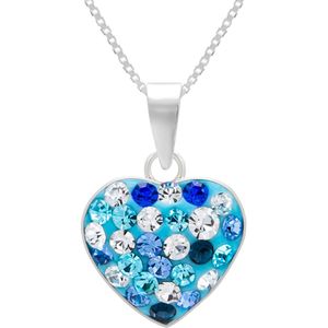 Zilveren ketting meisjes | Zilveren ketting met hanger, blauw hartje met kristallen